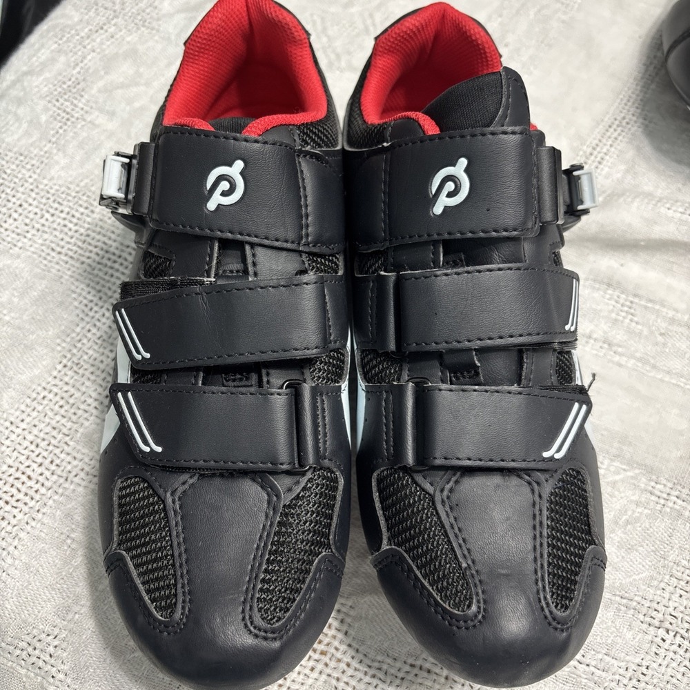 Peloton Cycling Shoes Black Red With Cleats‎ Sz 40 Women's 9 Men's 7 No Insole